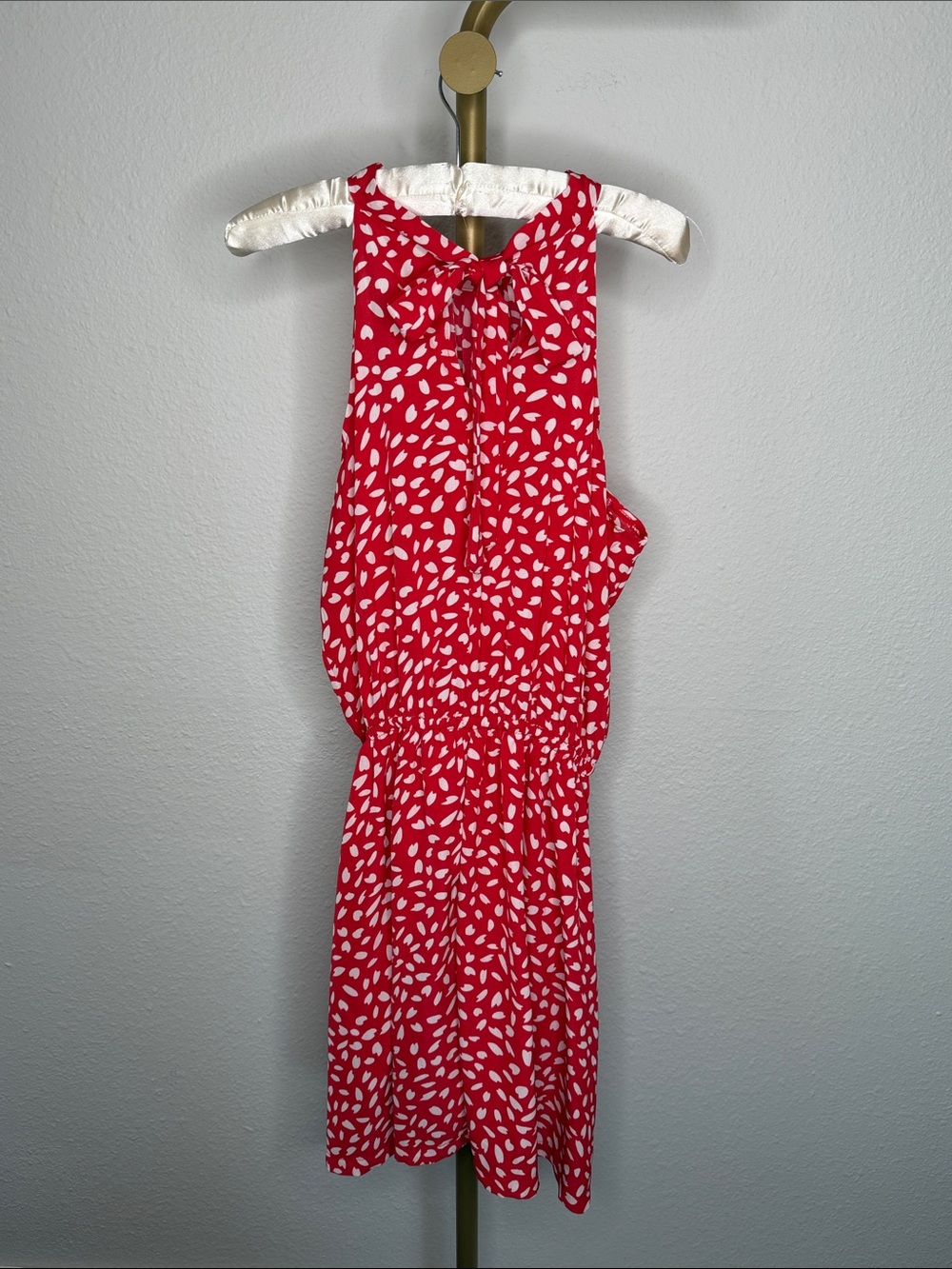 Red White Abstract Halter Dress Tie Back Keyhole Sz M-L